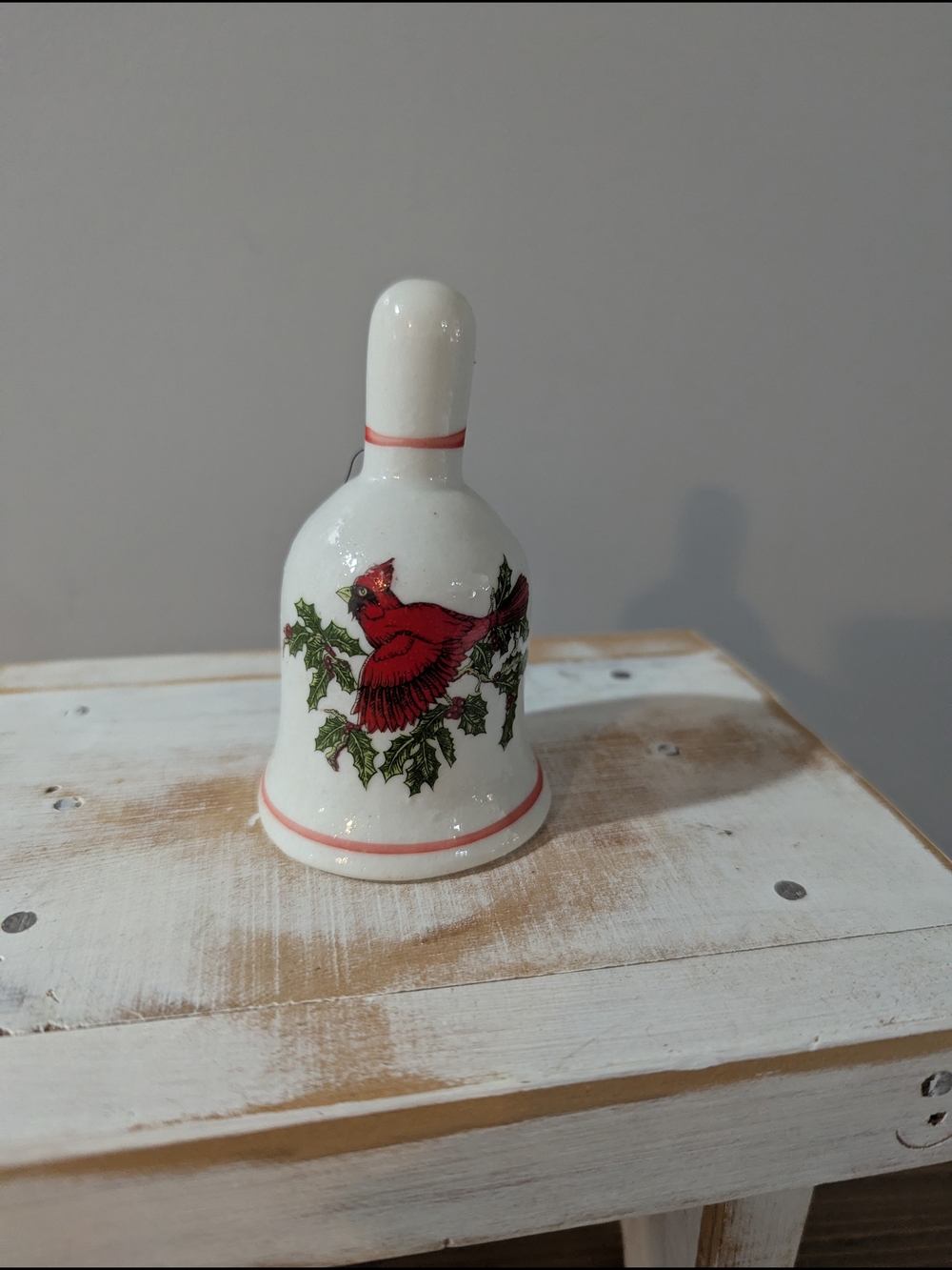 Vintage Ceramic Holiday Bell with Red Cardinal